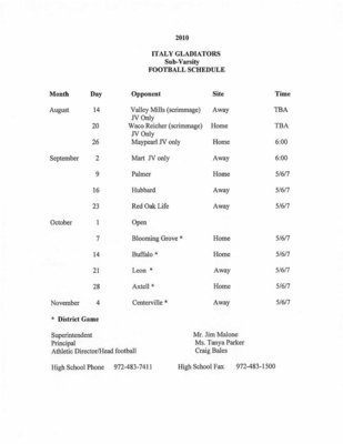 Image: Italy JV/JH Football Schedule – 2010