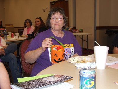 Image: Karen Mathiowetz — Karen Mathiowetz was given a prize of candy for bringing the snacks for the Relay for Life meeting.