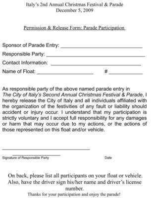 Image: Parade Participation Form