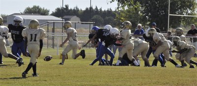 Image: Fumble! — Ryder Itson(6) goes for a Bulldog fumble during the Minors game.