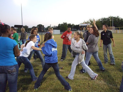 Image: Yeah, we can play — Students from Frost and Italy wait for the music and another move.