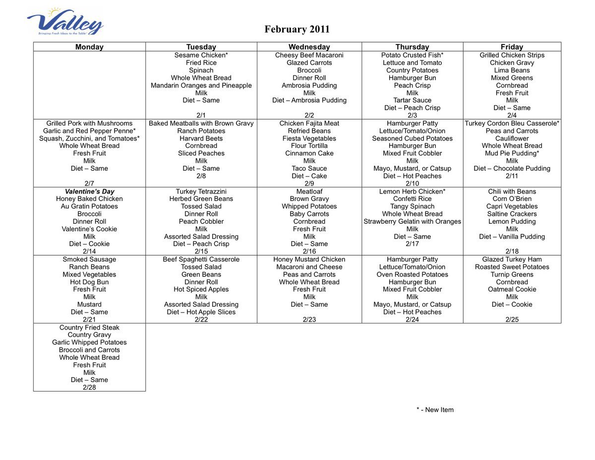 Image: February Menu