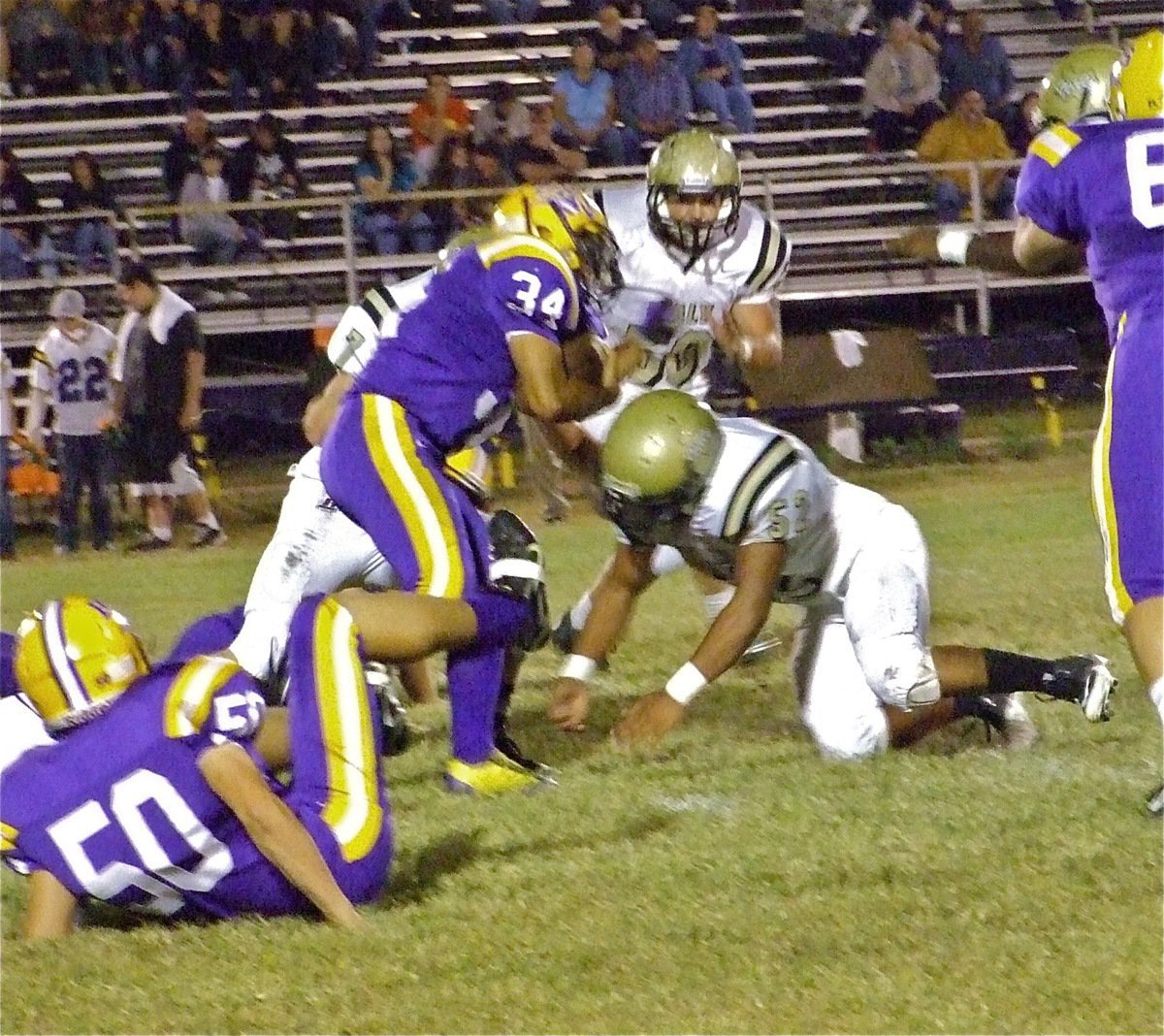 Image: Hard hit — Gladiator Jacob Lopez(52) collides with Buffalo’s Aurelio Dominguez(34).