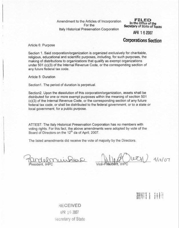Image: Amendment to application — An amendment received on April 16, 2007 to the historical commission’s application.