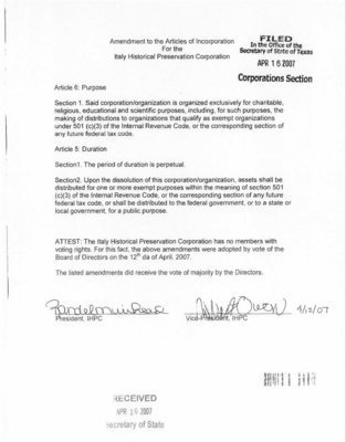 Image: Amendment to application — An amendment received on April 16, 2007 to the historical commission’s application.