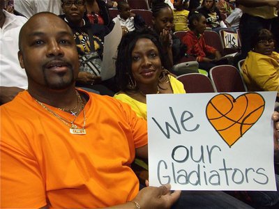 Image: Tracy has heart — Gladiator fans show signs of support.