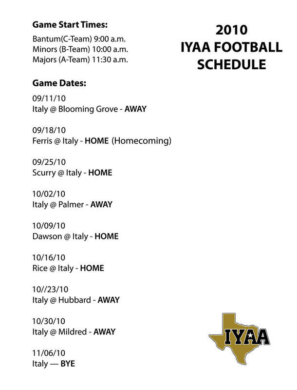 Image: IYAA Football Schedule