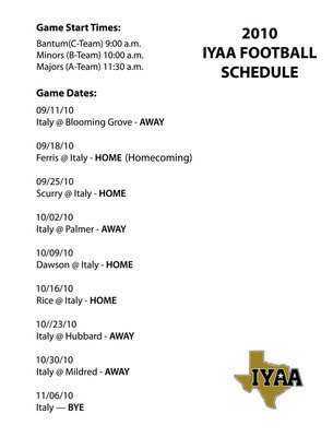 Image: IYAA Football Schedule