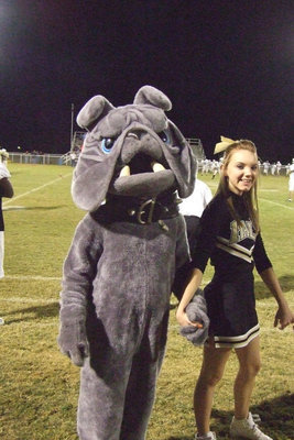 Image: Gladiator and Bulldog — Haylee Love introduced the Dawson Bulldog to the crowd Thursday night.