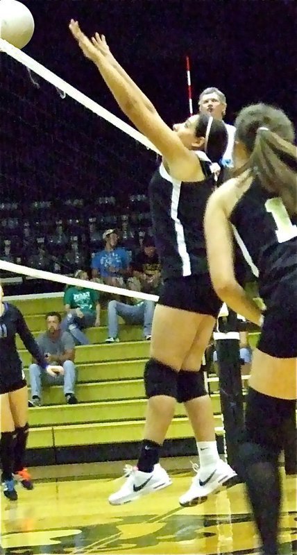 Image: Alyssa leaps — Alyssa Richards(5) elevated her game to help the Lady Gladiators turn up the heat on Rice.