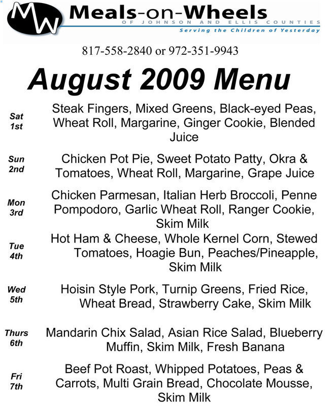Image: Meals on Wheels-August Meal Calendar