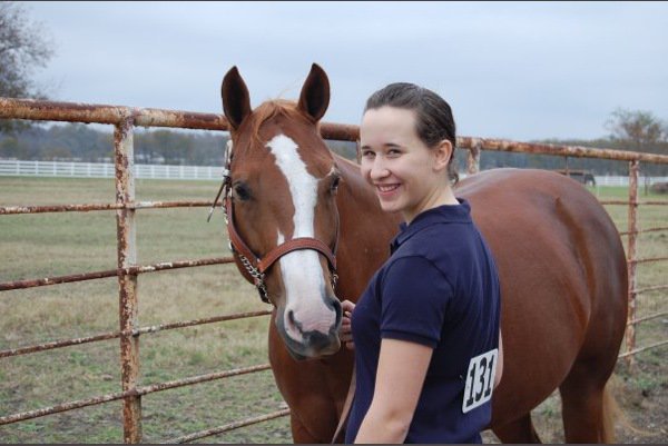 Image: Showman — Lisa showing at a Flying Dollar Ranch horse show.