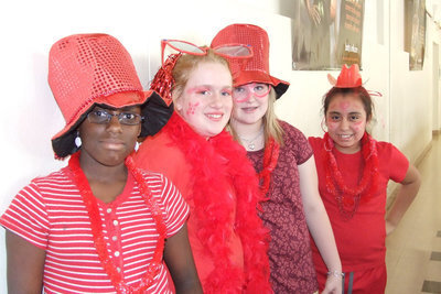 Image: 7th grade participants — Girls from 7th grade show their “red” faces to the camera.
