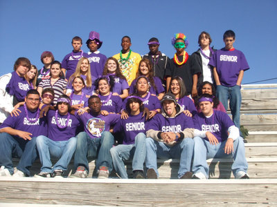 Image: Seniors in purple — Everyone is royal for Color Day.