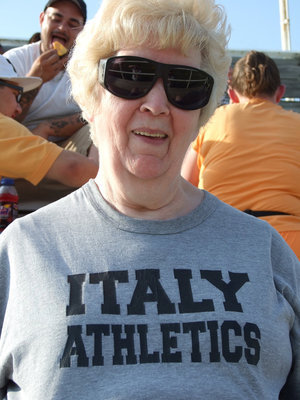 Image: A friendly face — Miss Birdie Bell enjoys the Italy JV game from the stands. Italy took on Maypearl Thursday evening and made a statement with a 46-0 pounding over the Panthers.