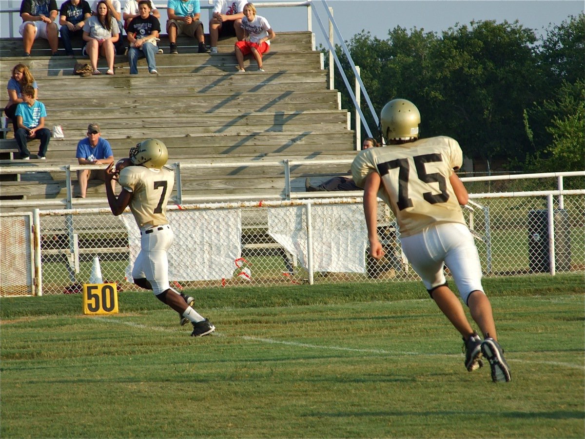 Image: Interception! — Paul Harris picks off a Maypearl pass at midfield and dashes to the Panther’s 20-yard line.