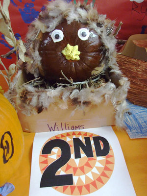 Image: Second place winner — Bird in a nest pumpkin.