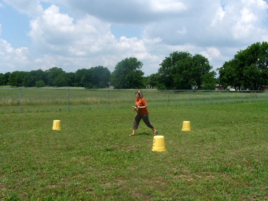 Image: Mrs. Williams — Mrs. Williams (kindergarten teacher) is racing the barrels. Go Mrs. Williams!