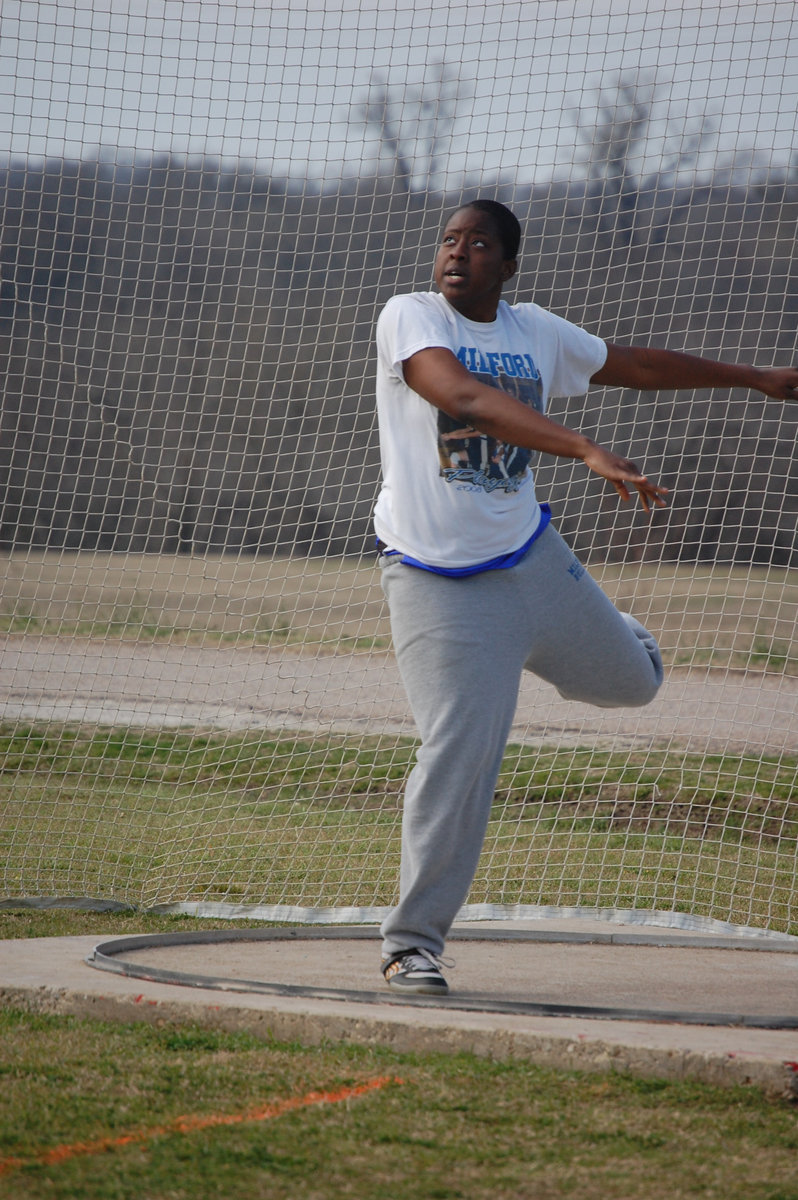 Image: State qualifer — State Qualifier, Ashley Rose, prepares for competition in the discuss.