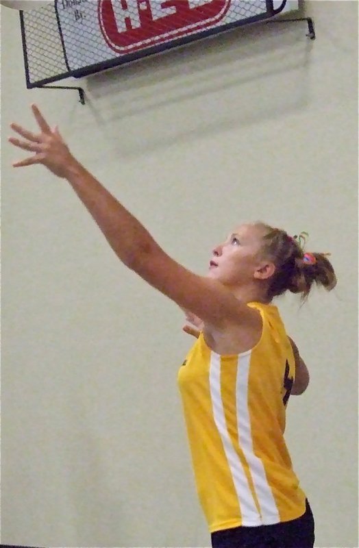 Image: She’s an ace! — 8th grader Jaclynn Lewis serves against Maypearl during the championship game