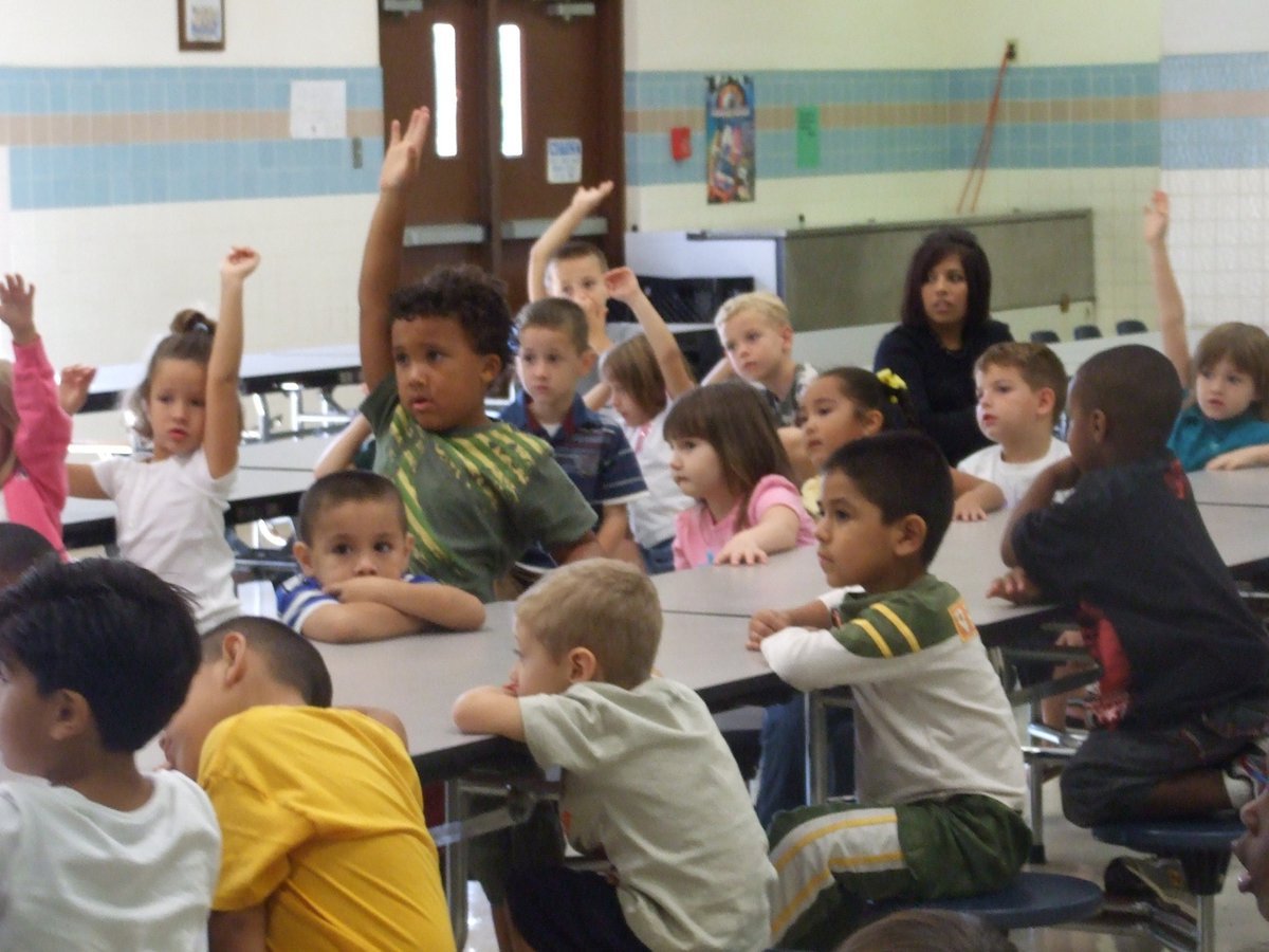 Image: Students eagerly answering questions.