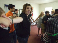 Image: Lauren and the gang — The human knot is one of the games played at the ice cream social.