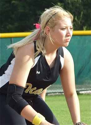 Image: Ready to react — Third Baseman Megan Richards is ready for a grounder.