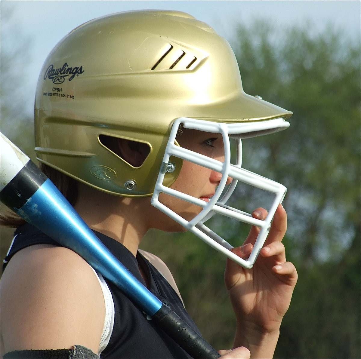 Image: Morgan is on deck — Morgan Cockerham studies the Hubbard pitcher while standing in the batter’s circle.