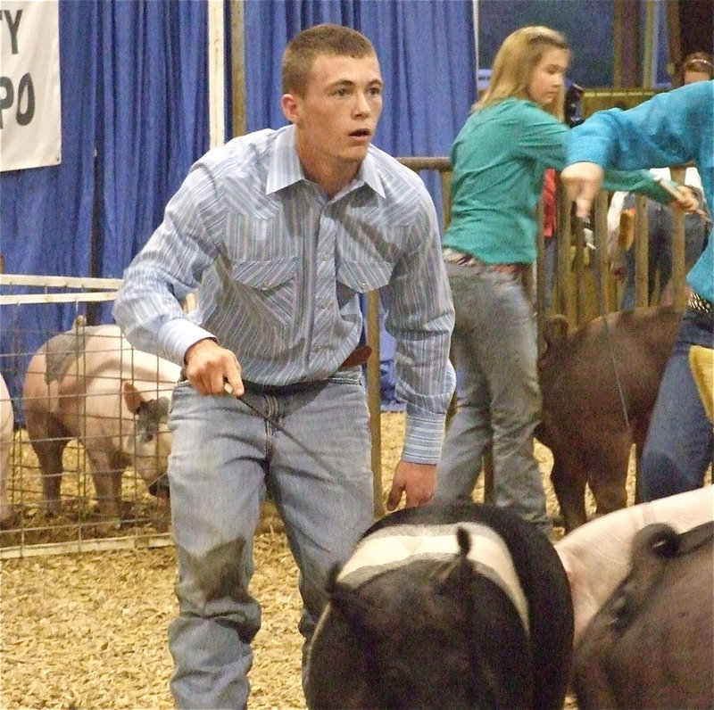 Image: Hayes hazes — Justin Hayes was in complete control of his pig.