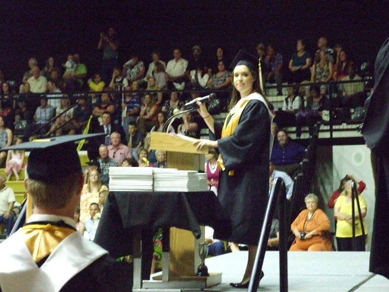 Image: Kelli is ready — Class President, Kelli Strickland, leads the assembly in the Pledge of Allegiance.