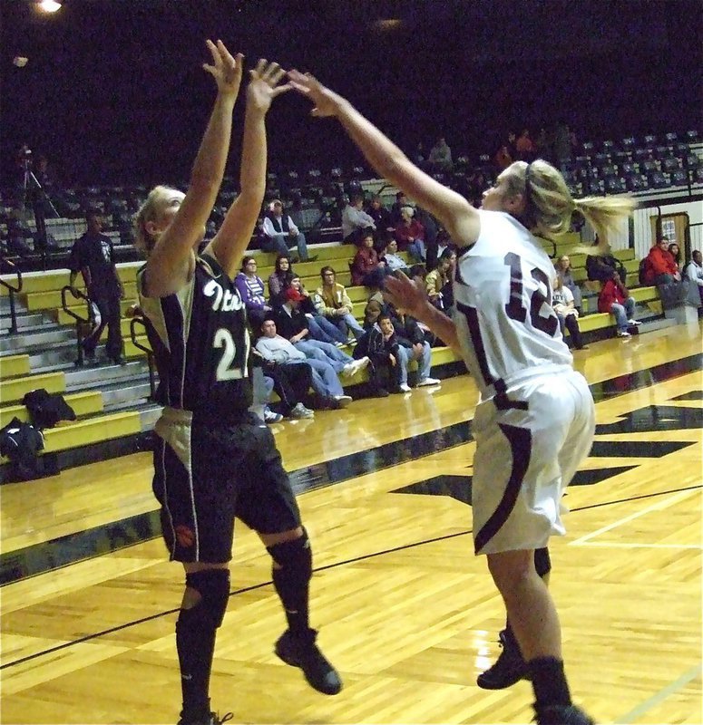 Image: Megan drills the shot — Lady Gladiator shooting ace, Megan Richards(22), was on target against Mildred.