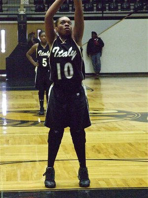 Image: Kyonne takes aim — Lady Gladiator Kyonne Birdsong(10) makes a free throw during the game against Mildred.