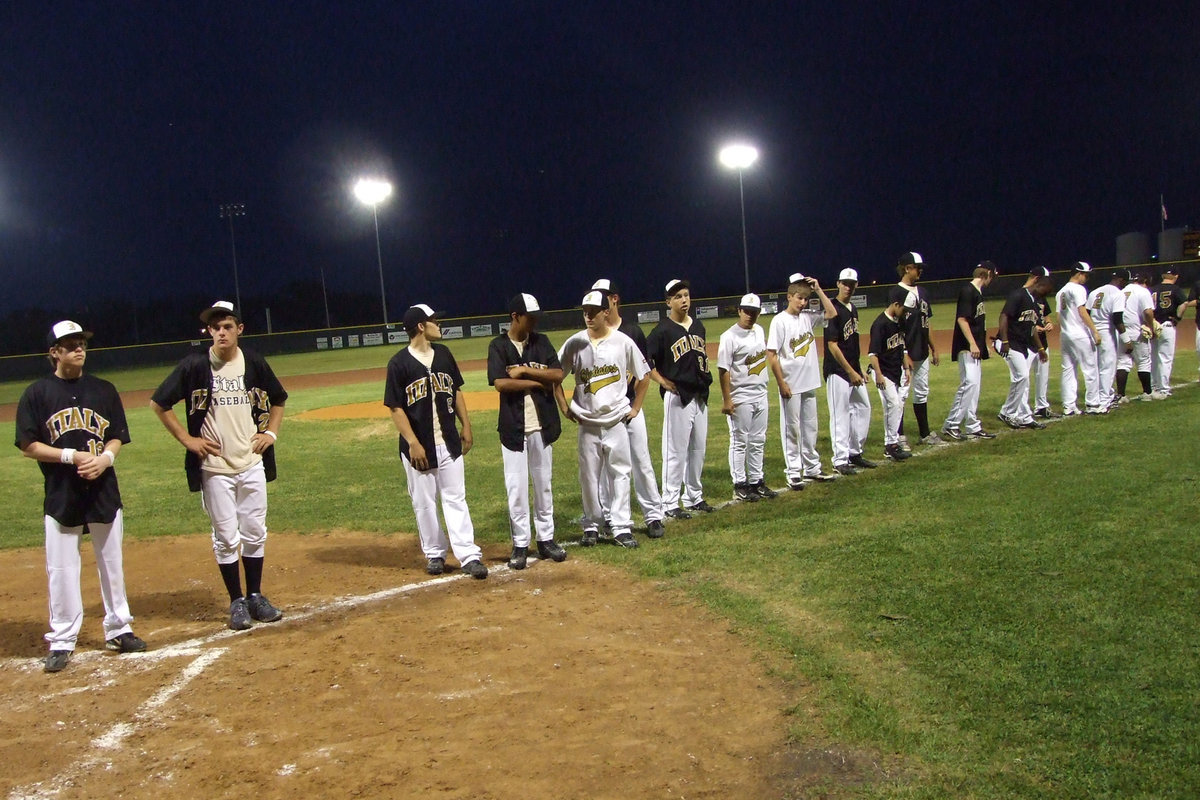 Image: Vintage Varsity Jerseys — The Italy Gladiators line up to give away their jerseys.