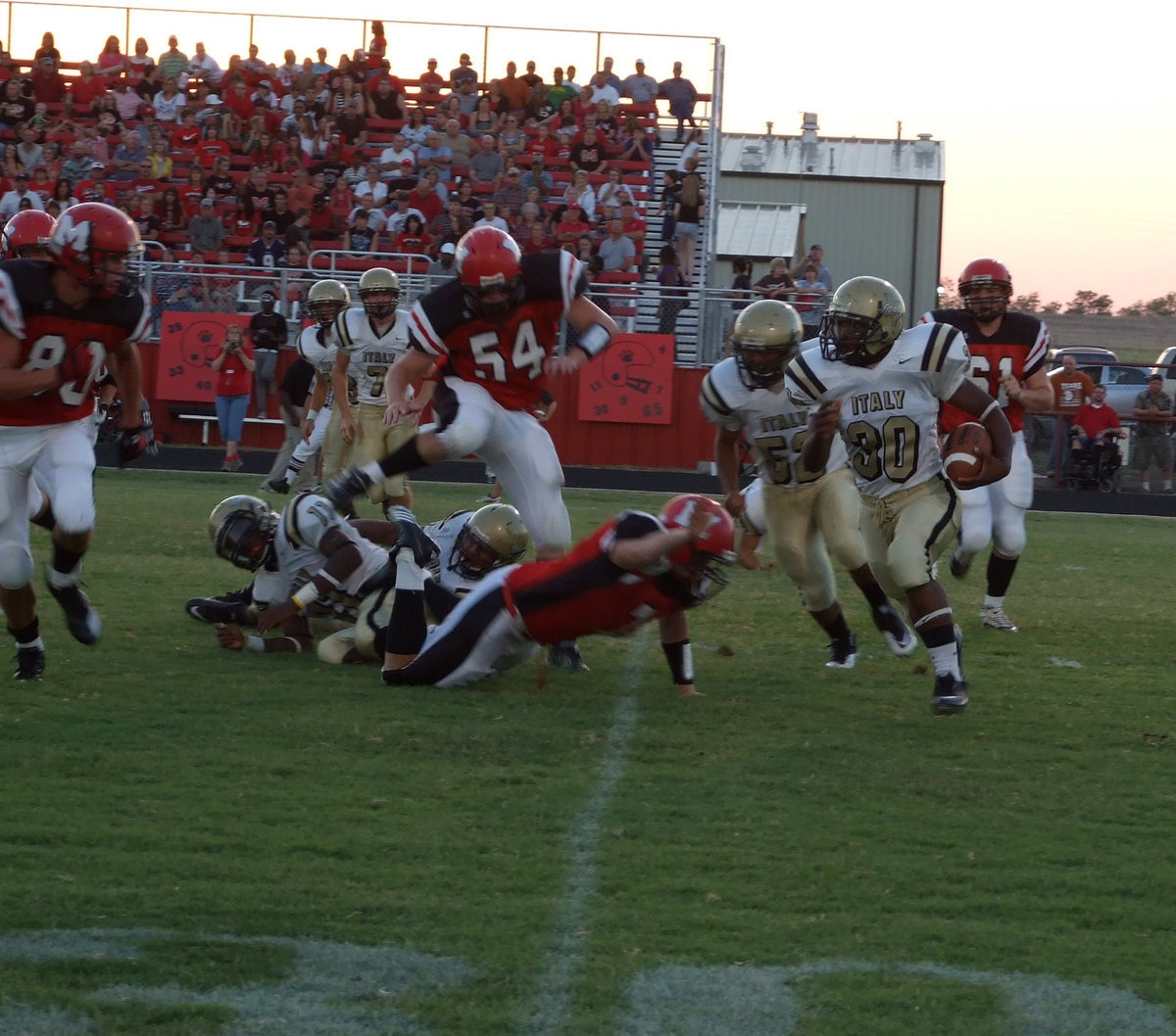 Image: On the edge — Jalarnce Jamal Lewis(30) tries to round the corner against the Panthers.