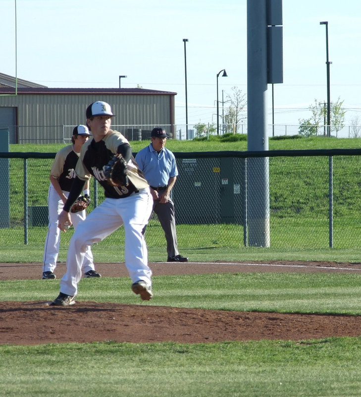 Image: Buck sends the heat — Justin Buchanan pitched strikes and did not allow any score by the Eagles.