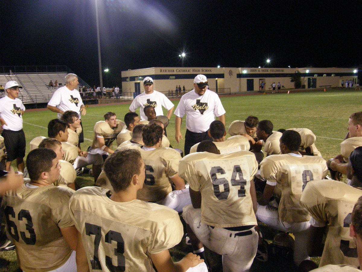 Image: Bring on Maypearl — After the Gladiators broke this huddle Friday, the call was beat Maypearl on three. One, two, three, BEAT MAYPEARL!