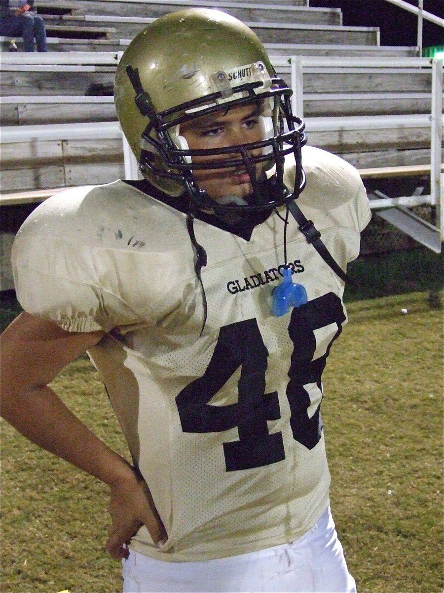 Image: Reid Jacinto — Reid catches his breath between plays during the Italy JV game against Itasca.