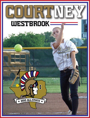 Image: Honorable Mention All-State, Pitcher — As a Senior, Courtney Westbrook was named to the Texas Sports Writers Association (TXSWA) Collin Street Bakery 2010 All-State 1A Softball Team receiving Honorable Mention All-State as a pitcher.
