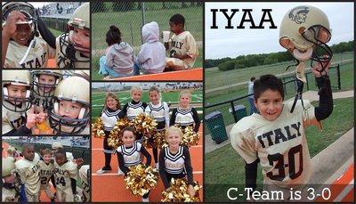 Image: C-Team celebrates — The IYAA C-Team and their Cheerleaders enjoyed win number three against the Ferris Yellow Jackets, 34-0.