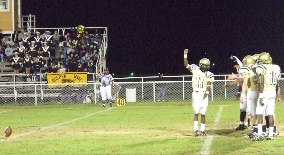 Image: Get ready to kick — After several touchdowns, the Gladiators were pumped and ready to win the battle.