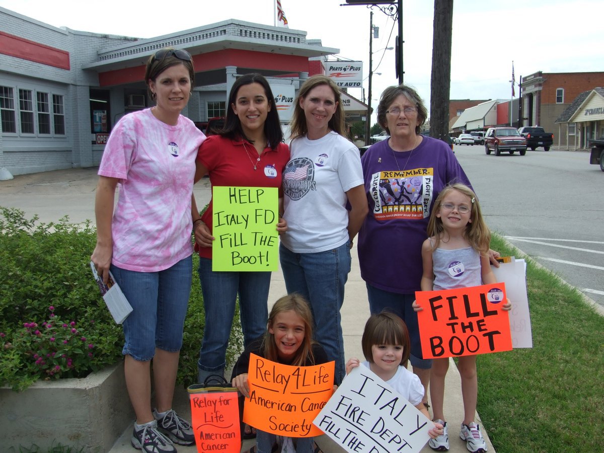 Image: Relay Members — Jenna Chambers, Kasey Montgomery, Kelly Svehlak, Karen Mathiowetz, Cassidy Svehlak, Morgan Chambers and Madelyn Chambers all helping in the "Fill the Boot: fundraiser.