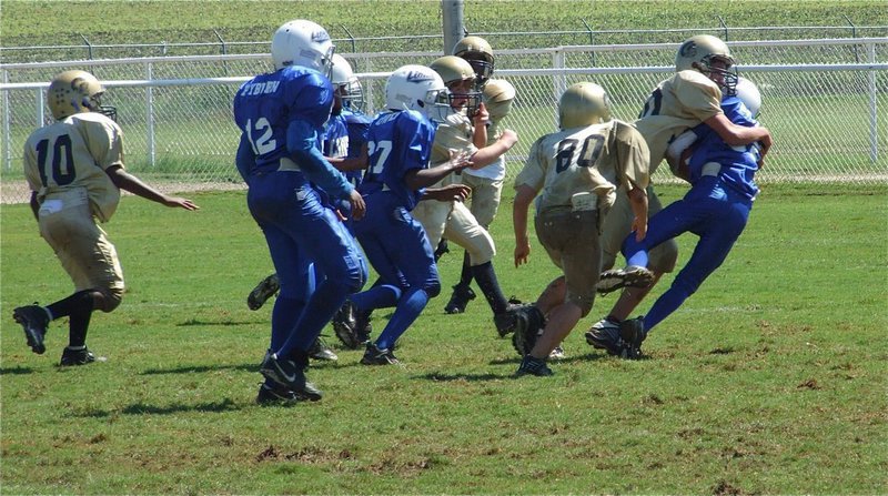 Image: Access Denied! — This Blooming Grove back saw endzone just moments before he saw stars after a crushing tackle was made by Joseph Celis.