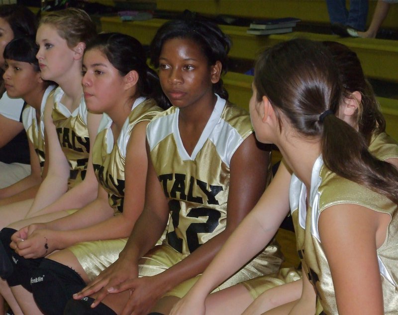 Image: Sideline solutions — Bernice Hailey and Jazmine Salcido talk strategy on the bench.