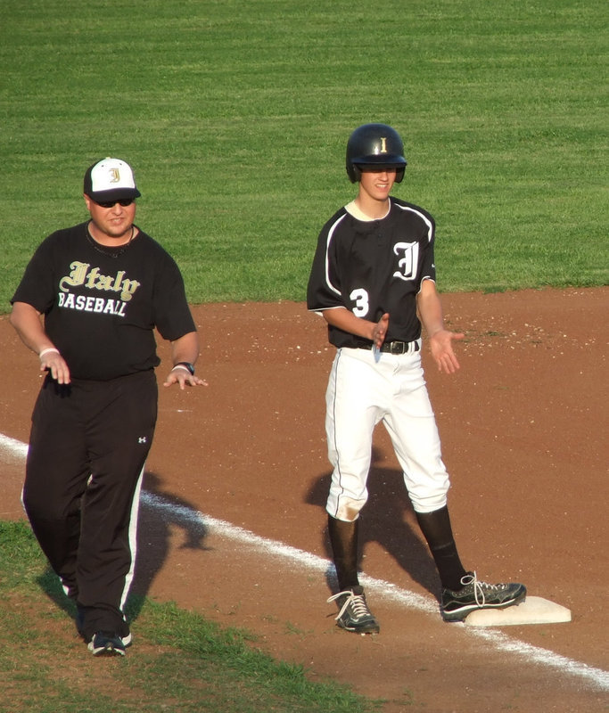 Image: Jase is ready — Jase Holden is on third base ready to steal.