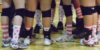 Image: Pink is in — The Lady Gladiators gave a good fight on Tuesday against the Lady Eagles.  They earned money for Breast Cancer Research.  The Lady Eagles, however, took the matches, winning 3 out of 4 games.