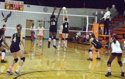 Image: Jimesha and Bailey — Reed and Bumpus take care of the net.