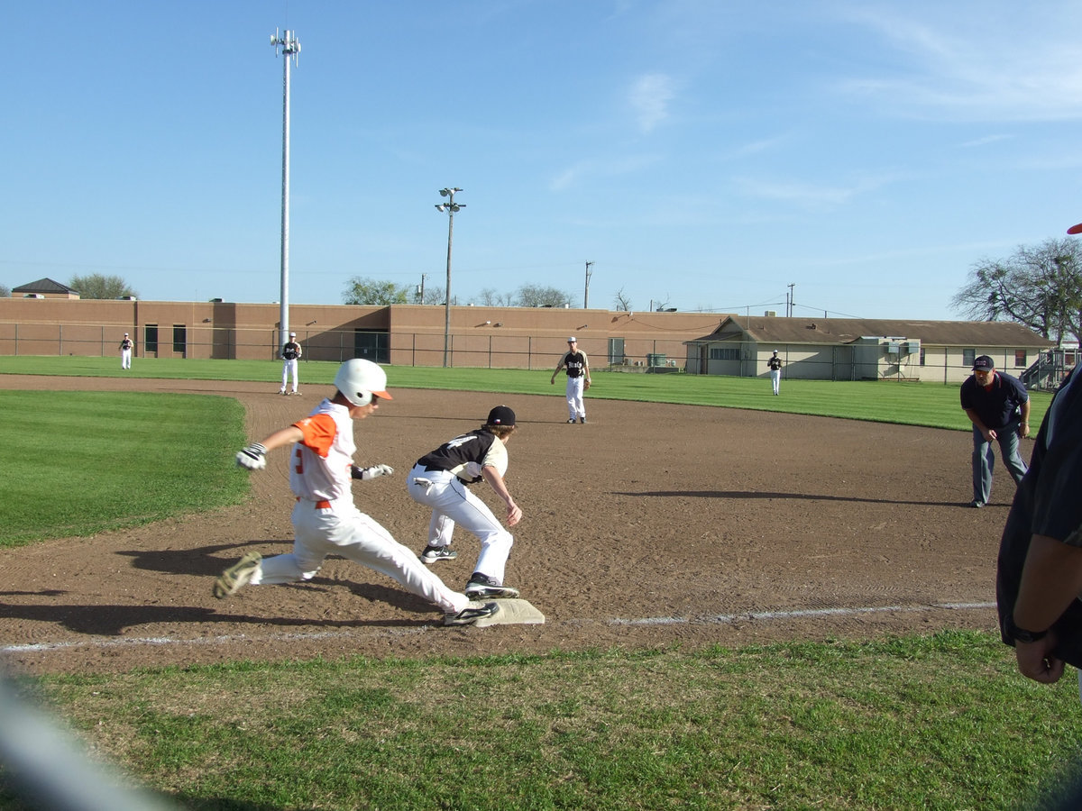 Image: He is out! — This Avalon Eagle was half a step too slow for first baseman, Colten Campbell.