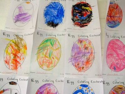 Image: Egg Coloring Contest — These beautiful works of art were hanging all over the walls of the cafeteria to bring the Easter spirit.