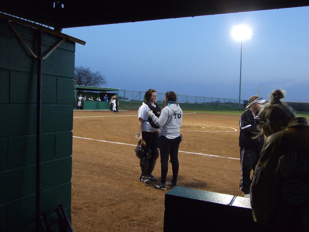 Image: Beets and Richards — Alyssa Richards takes a moment with Breyanna during the Everman game.