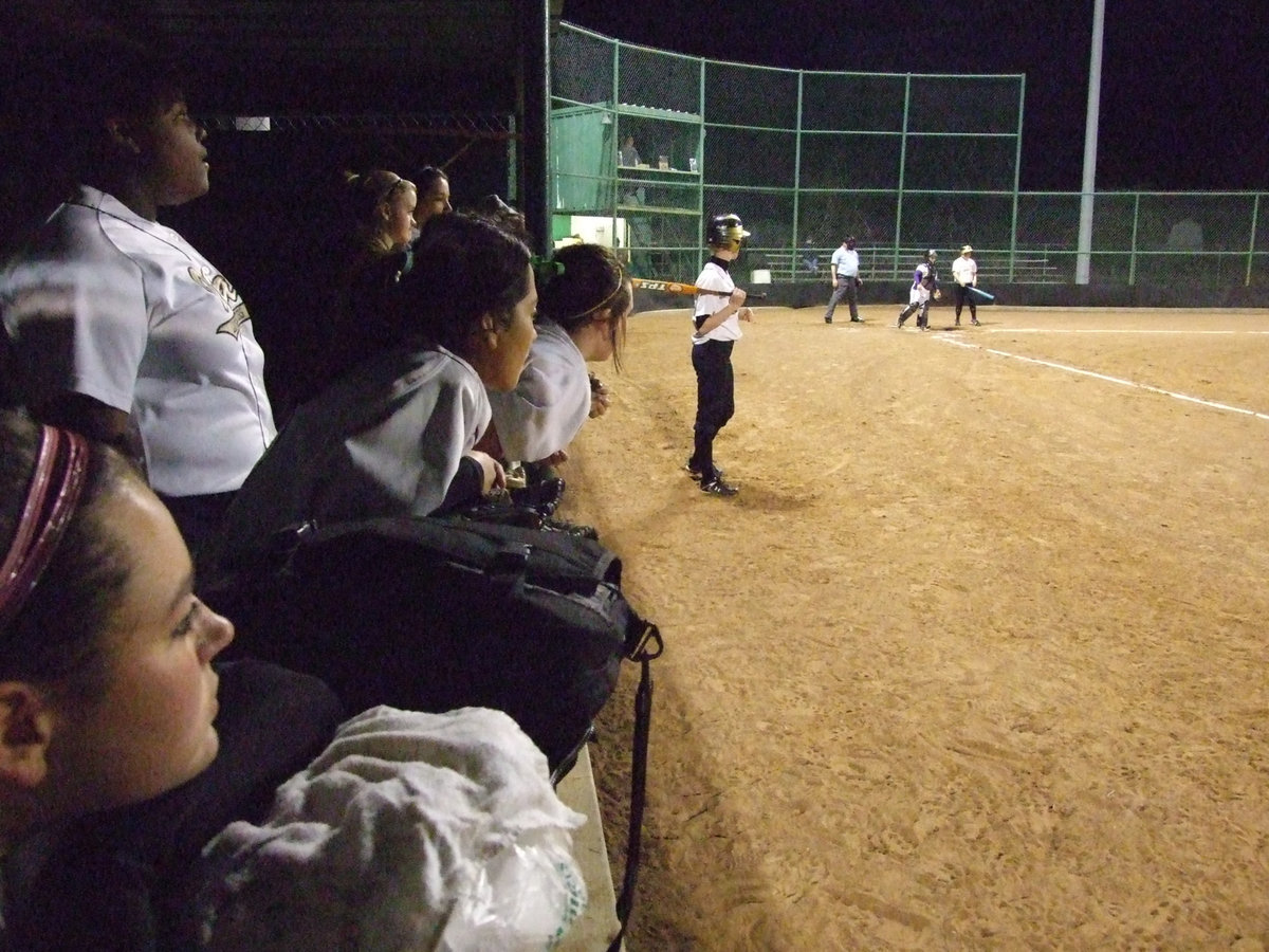 Image: The dugout watches closely — The Gladiators in the dugout keep up the cheers and support for their fellow team mates.